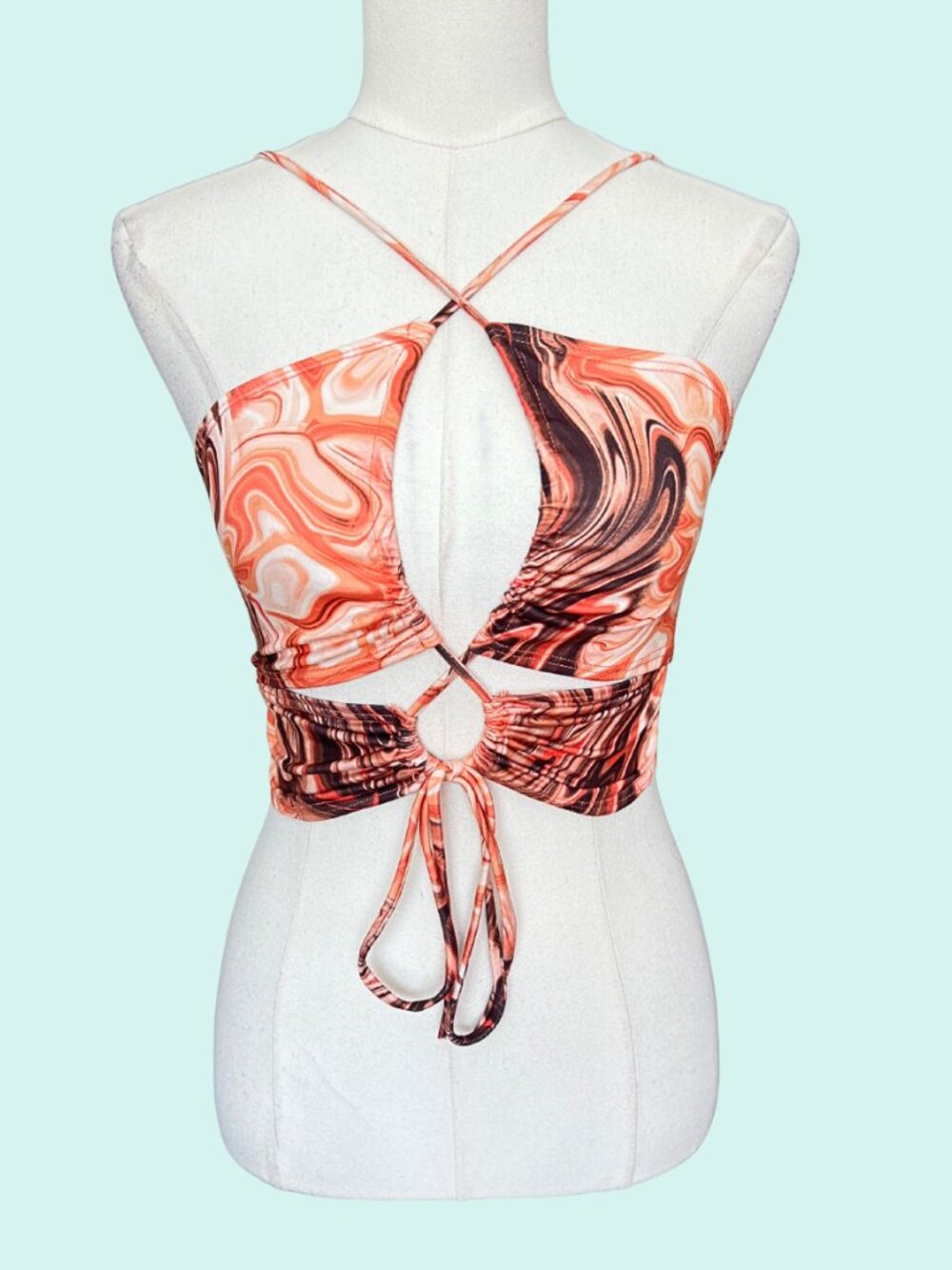 Y2K Madrag Marble Cutout Tie Front Halter Top NWT